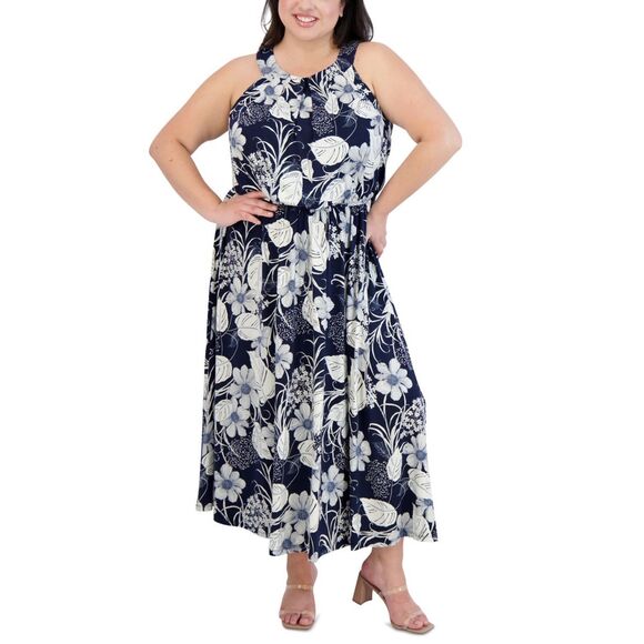 Robbie Bee Women's Plus Size Sleeveless Halter Floral Maxi Dress, 3X - Picture 1 of 4